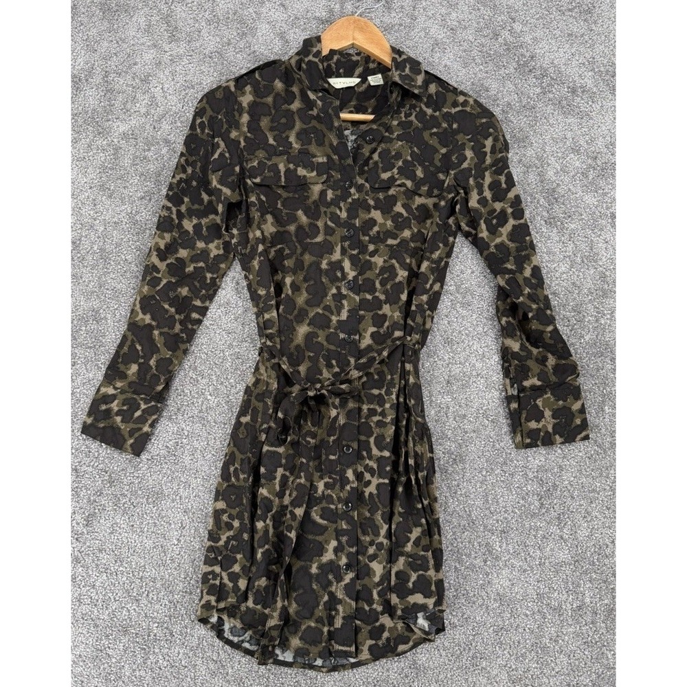NWOT 11-1-TYLHO Leopard Print Shirt Dress XS Tie‎ Waist Safari Utility Rayon